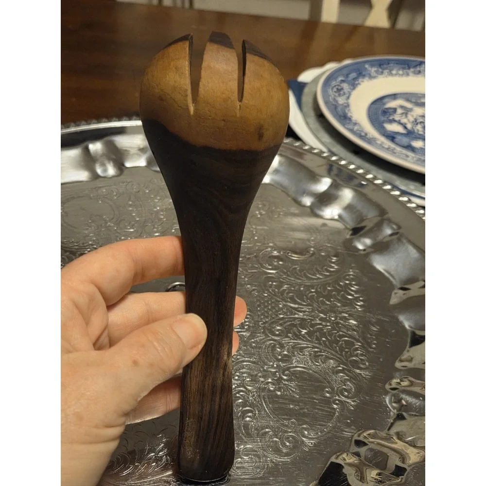 OLIVE WOOD SALAD Fork Black & Cream Bone Inlay
